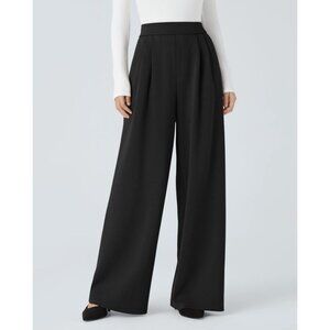 Halara High Waisted Pocket Wide Leg Work Pants Sz XL Womens Black Thick Soft Mat